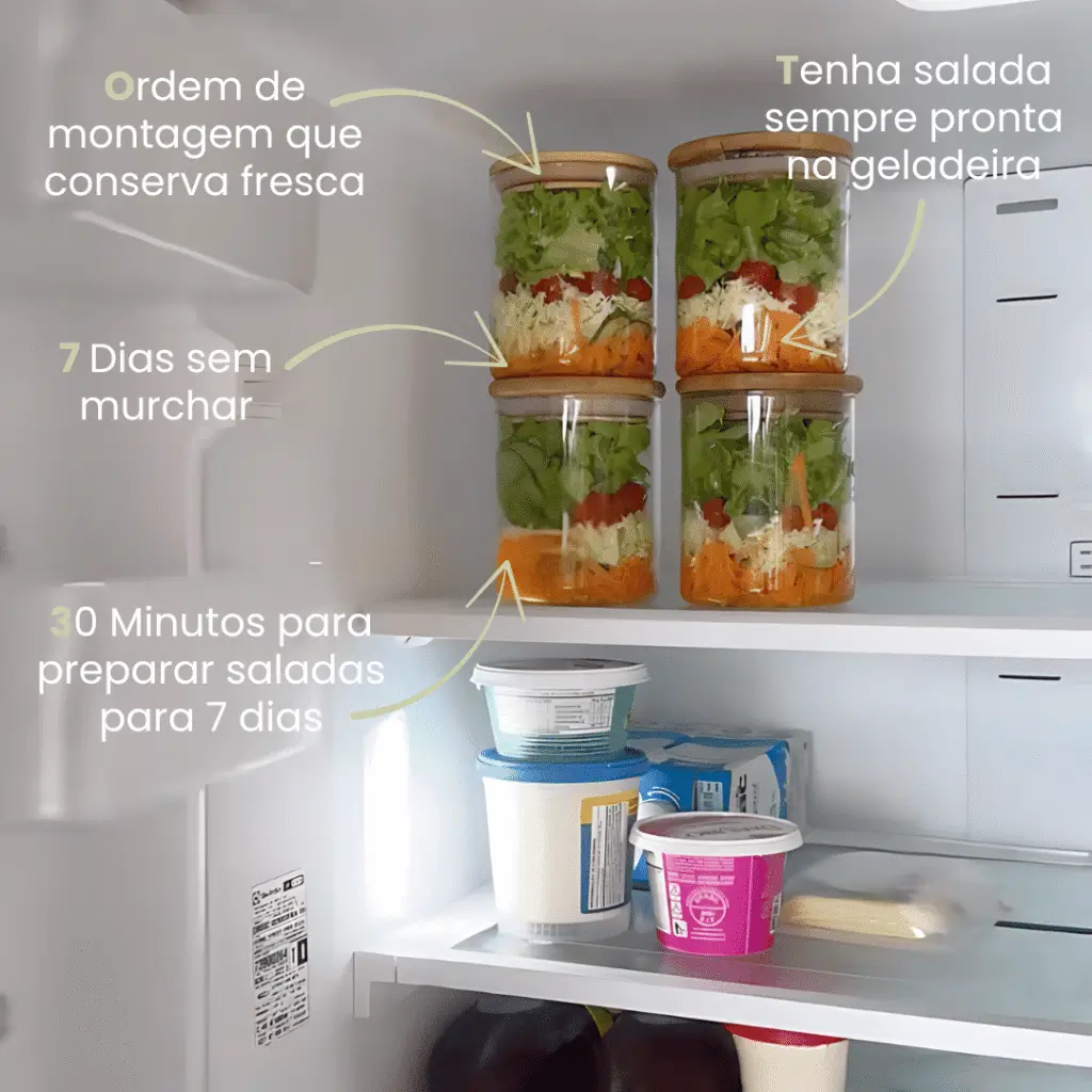 Saladas no pote na geladeira